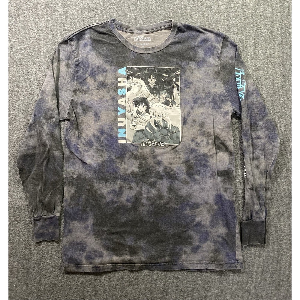 Inuyasha Sunrise Mens Long Sleeve Graphic Tie Dye Shirt Gray Anime XXL RN77272
